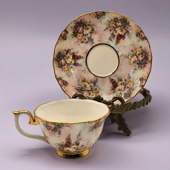 Vintage Bradford Editions Lena Liu "Remembrance" Floral Teacup & Saucer Set - Picture 2 of 6